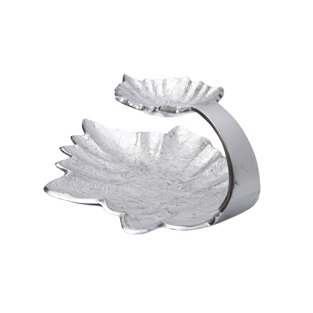 Exquisite hand painted ivory Chip n Dip platter with silver finsih.