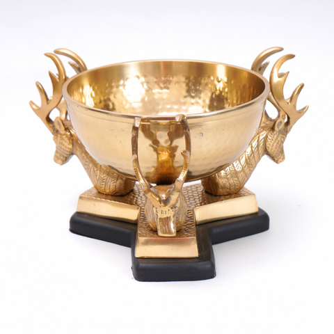 Reindeer Nut bowl with sturdy wooden base in antique gold finish