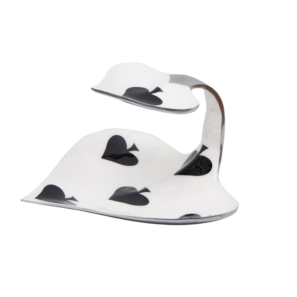 Exquisite hand painted ivory Chip n Dip platter with silver finsih.