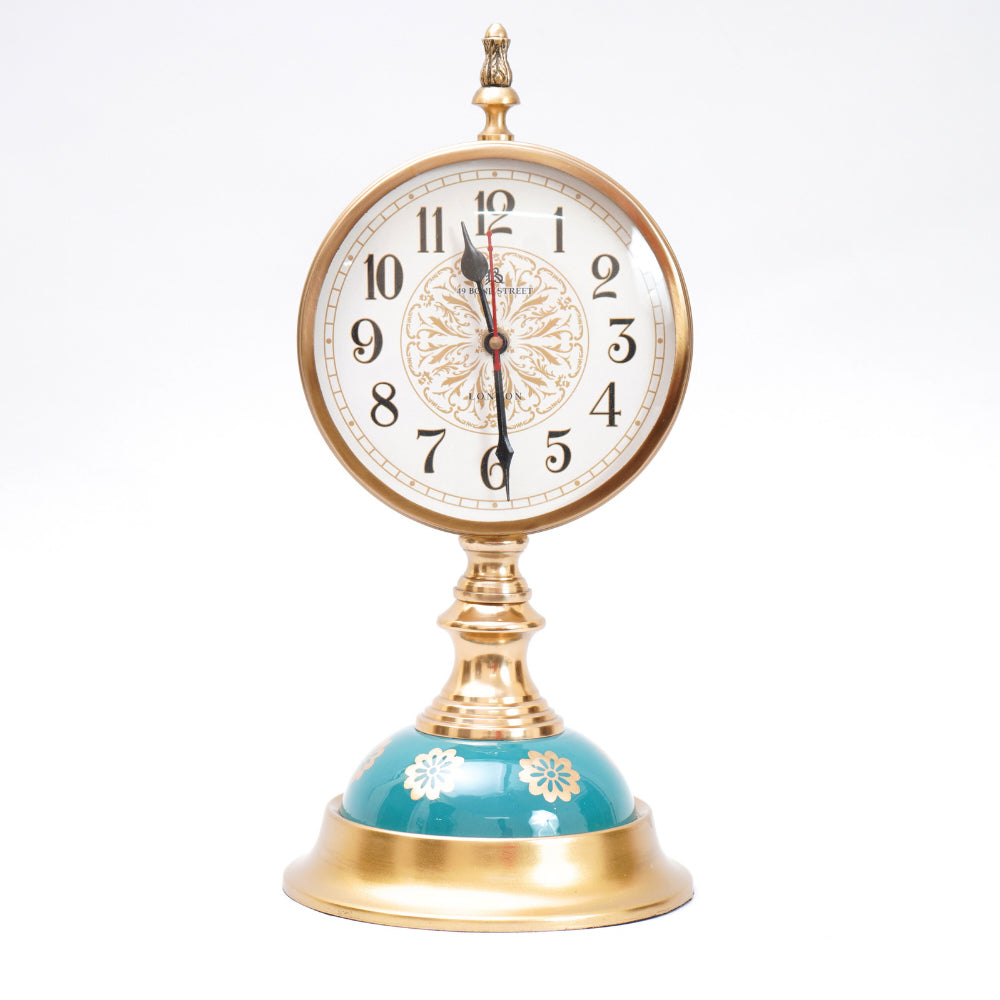 Unique exclusive design of brass finish clock with blue marble finish stand