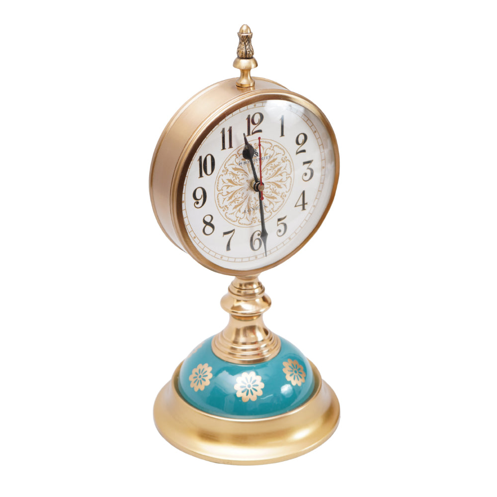Unique exclusive design of brass finish clock with blue marble finish stand