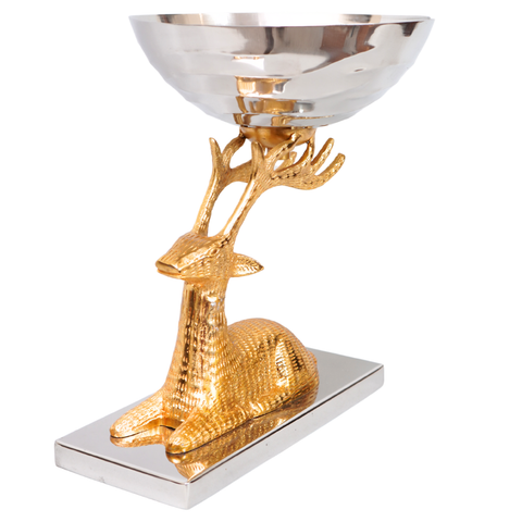 Nut Bowl reindeer with metal base in gold finish