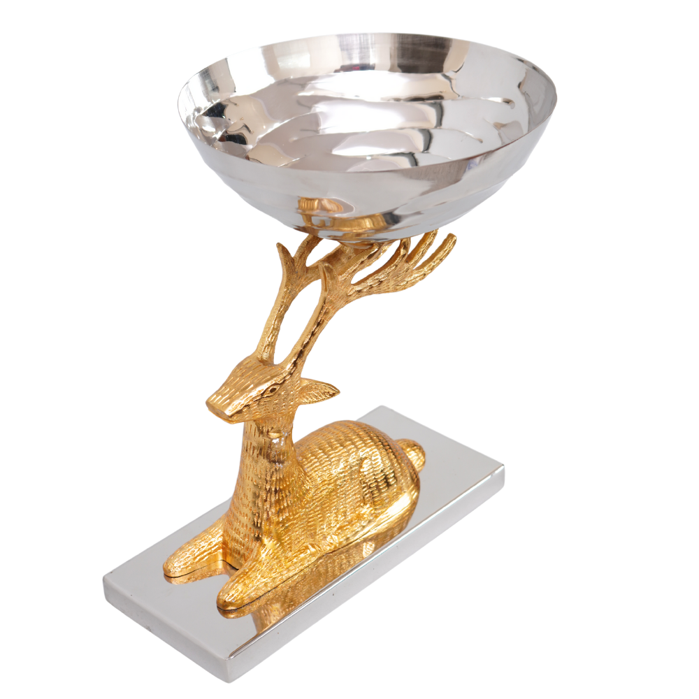 Nut Bowl reindeer with metal base in gold finish