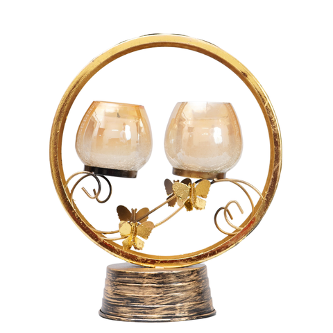 Unique craftmanship carved  gold finish candle stand with 2 Glass Tlite holder